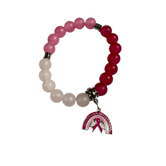 Women’s Breast Cancer Pink & Fusia Beaded Bracelet - Picture 1 of 2